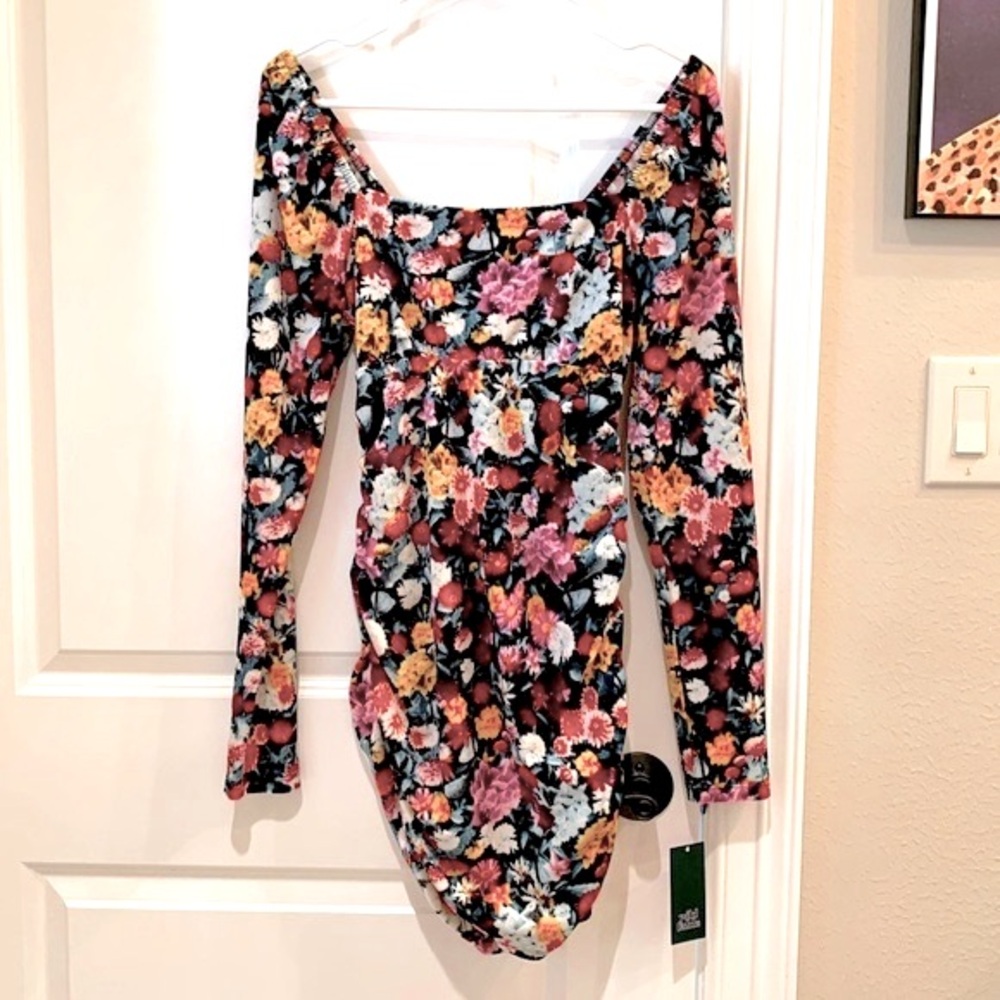 Wild Fable Floral Velour Ruched Mini Dress Size Medium NWT